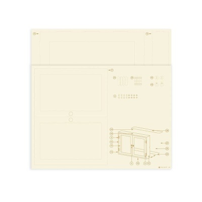 Desenho técnico de estrutura retangular com detalhes e anotações numéricas em papel bege