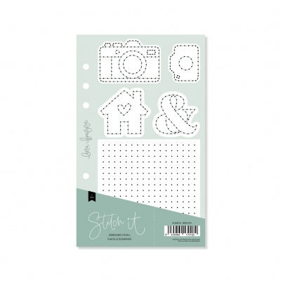 Conjunto de padrões para bordado em papel com vários desenhos e embalagem verde claro