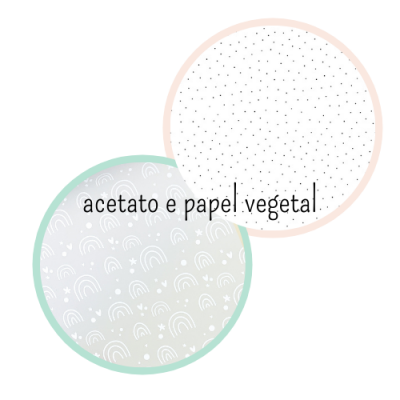Dois círculos com padrões e texto 'acetato e papel vegetal'