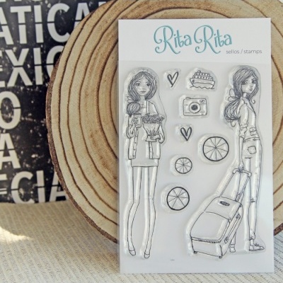 Conjunto de carimbos RITA RITA com raparigas, bolo, máquina fotográfica e corações