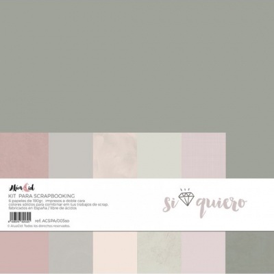 Kit para scrapbooking com 6 papéis coloridos em tons suaves