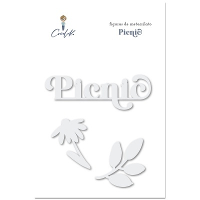 Figuras de metacrilato brancas em placa com texto 'figuras de metacrilato Picnic'