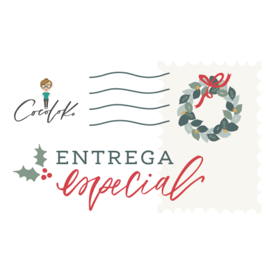 Selo postal decorativo com coroa de Natal e texto 'ENTREGA especial'