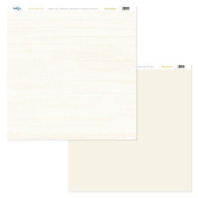 Duas folhas quadradas de papel decorativo bege claro com texto impresso no topo