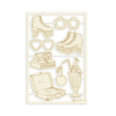 Recortes dourados de objetos retro em folha branca