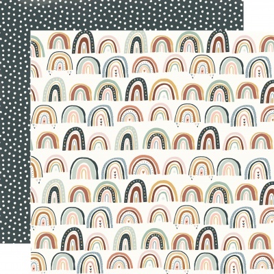 Papel decorativo com padrão de arcos coloridos e ponto branco