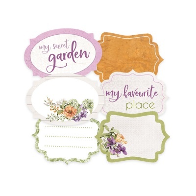 Conjunto de etiquetas decorativas com temas florais e texto em inglês