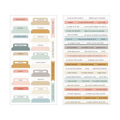 Conjuntos de autocolantes organizadores coloridos com palavras e frases em português