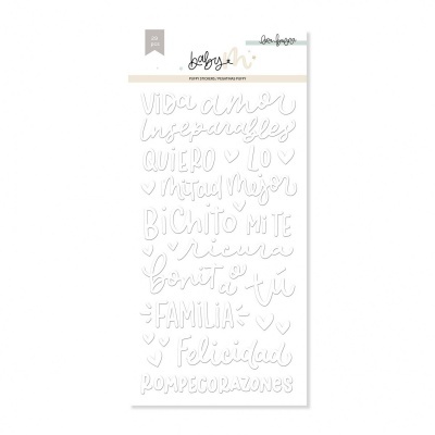 Autocolantes de frases em espanhol em letras cursivas brancas com corações