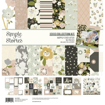 Kit de coleção para scrapbooking Simple Stories 12X12 HAPPILY EVER AFTER com padrões florais e geométricos