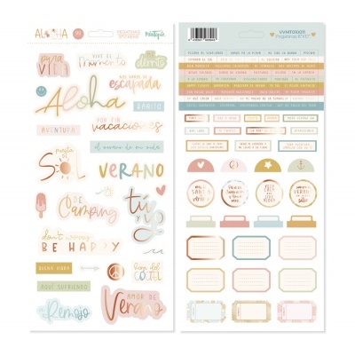 Conjuntos de autocolantes decorativos com frases e etiquetas coloridas em fundo branco