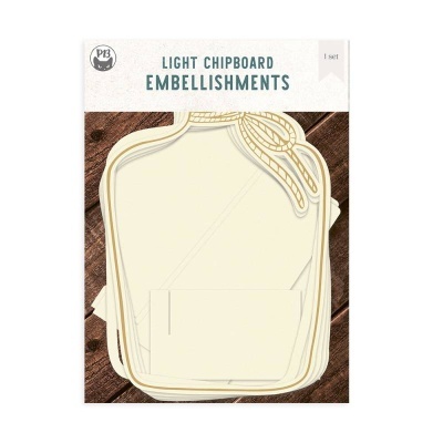 Pacote de adornos de chipboard claro em forma de frasco de vidro com tampa de corda