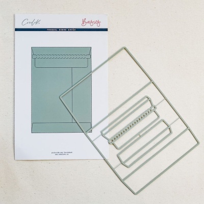 Conjunto de corte para envelope em metal com instruções em papel branco