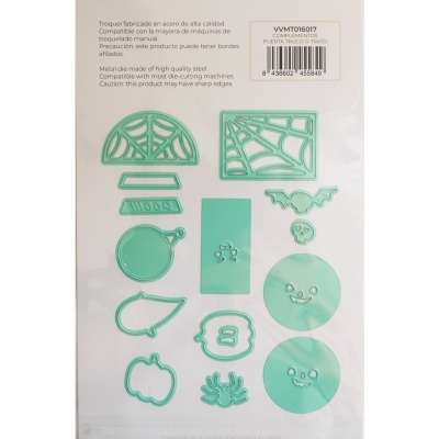 Conjunto de cortadores de metal verde claro para Halloween em embalagem de cartão branco