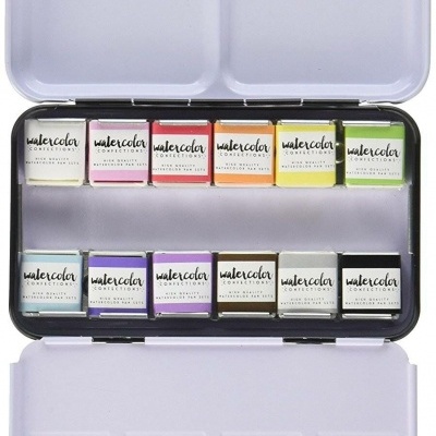 Estojo de tintas aquarela com 12 cores e compartimentos para mistura
