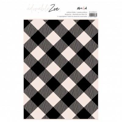 cartolina com padrão xadrez preto, branco e bege com texto no cabeçalho