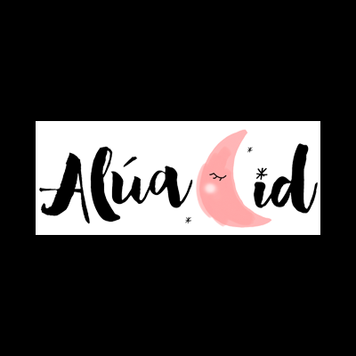 Logotipo com texto cursivo preto e uma lua cor-de-rosa com estrela amarela