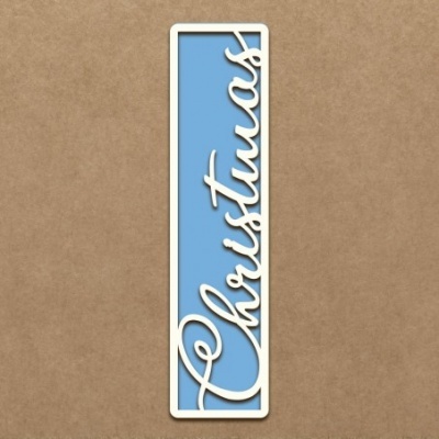 Marcador de livro azul e branco com a palavra Christmas