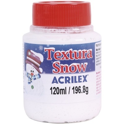 Frasco de Textura Snow Acrilex com tampa vermelha e etiqueta azul com boneco de neve