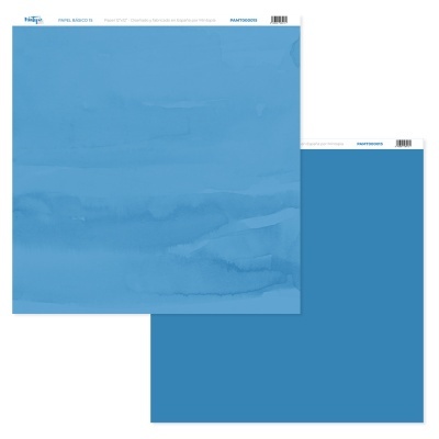 Folhas de papel decorativo azul com padrão aquarelado e cor sólida