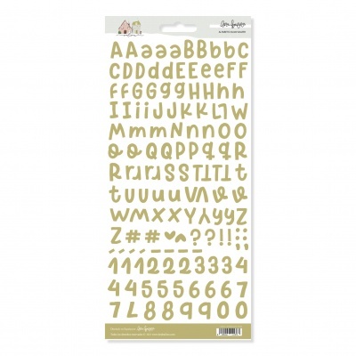 Folha de autocolantes com letras e números em tinta creme manuscrita