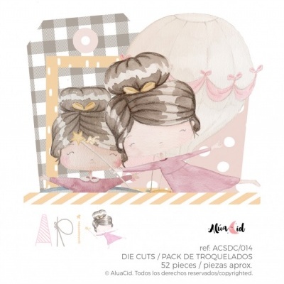 Pack de troquelados duas bonecas com coque e algodão doce cor de rosa