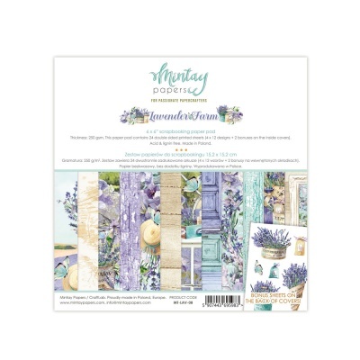 Papel para scrapbooking Mintage Papers LavanderaSeca com padrões florais e texturas de madeira