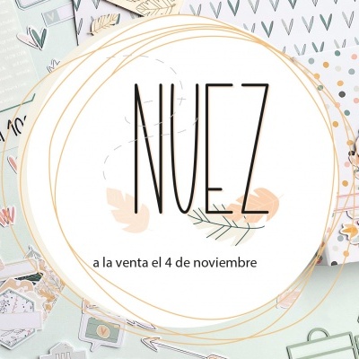 Papel decorativo com design variado e texto NUEZ centralizado