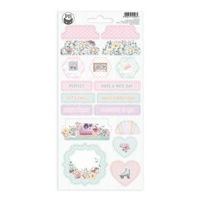 Autocolantes decorativos com textos e padrões florais em tons pastel