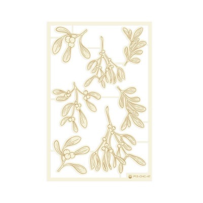 Autocolantes dourados com design de ramos de visco em fundo branco