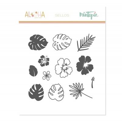 Conjunto de selos tropicais e florais em preto e branco