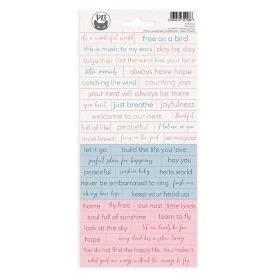 Folha de autocolantes com frases motivacionais em várias cores pastel