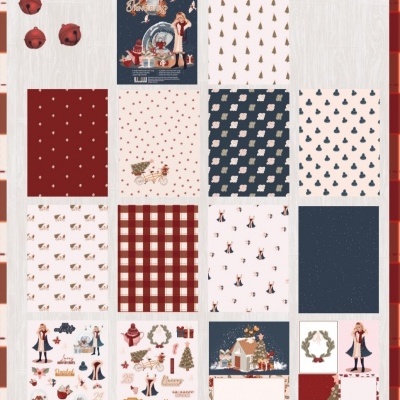 Papel de embrulho natalício com vários padrões e cores festivas