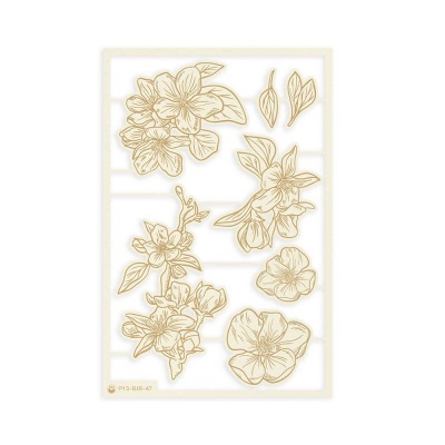 Folha transparente com estampas douradas de flores e folhas