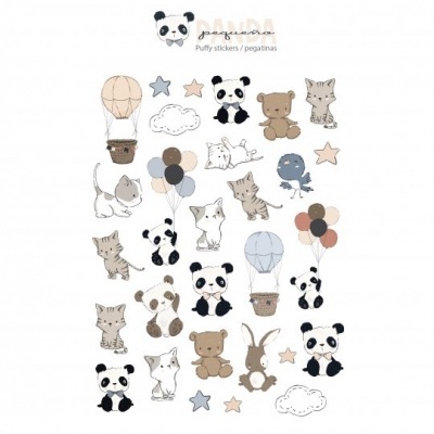 Folha de autocolantes com desenhos de animais e balões em tons neutros