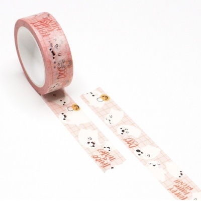 Fita adesiva decorativa rosa com desenhos de gatos e texto em inglês