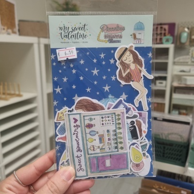 Pacote de autocolantes com ilustrações de rapariga e texto my sweet Valentine e Piccolina BRAVA cult INQUIETO
