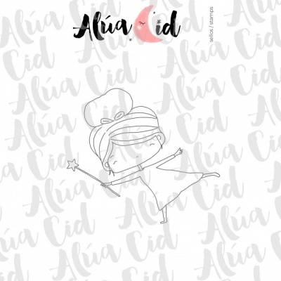 Desenho a traço de criança com chapéu de cozinheiro e varinha mágica com texto Alúa Cid