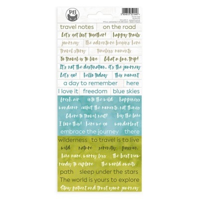 Conjunto de autocolantes com frases em inglês sobre viagens em diferentes cores e estilos