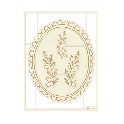 adesivo decorativo oval bege com ramos de folhas castanho claro