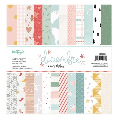 Conjunto de 12 papéis estampados compostos para artesanato com padrões natalícios em tons pastel