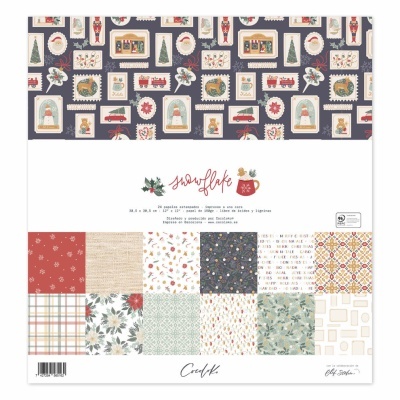 Folha de papel decorativo natalício para scrapbook com vários padrões e cores