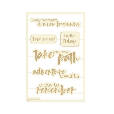 Folha de autocolantes com frases douradas em inglês sobre fundo branco