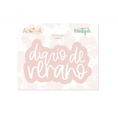 Goma rosa com texto 'diário de verão' em fundo branco floral