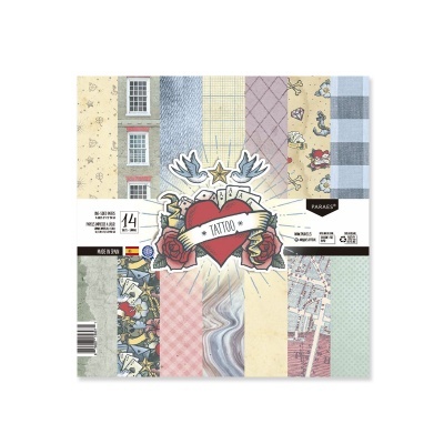 Conjunto de papéis para scrapbooking com padrões variados em embalagem