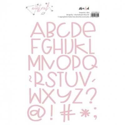 Conjunto de letras maiúsculas e símbolos em rosa claro, estilo manuscrito