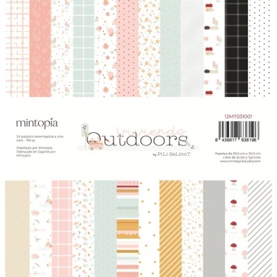 Papel decorativo para scrapbooking Mintopía Wander outdoors em tons pastel com vários padrões