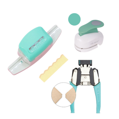 Conjunto de ferramentas para artesanato em papel com perfuradoras e fita decorativa