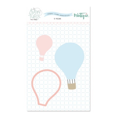 Adesivos coloridos de balões aerostáticos em papel em cartão de apresentação.