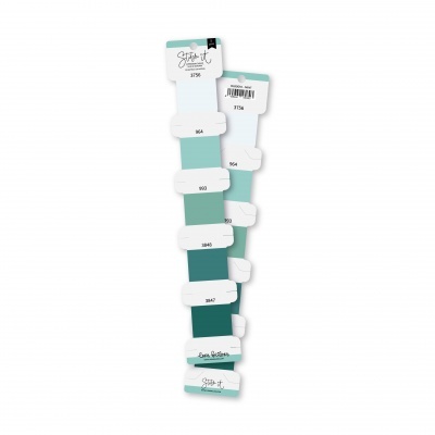 Amostras de papel/cartolina verde com etiquetas e códigos